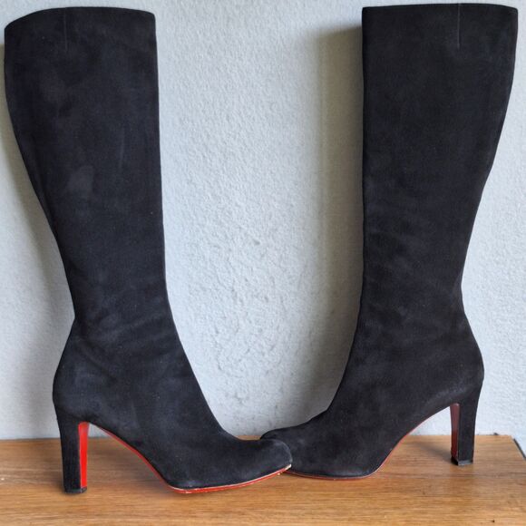 Christian Louboutin Miss Tack 70 Boots Women’s 7.5 Black Suede 37.5 Heeled - Picture 3 of 16